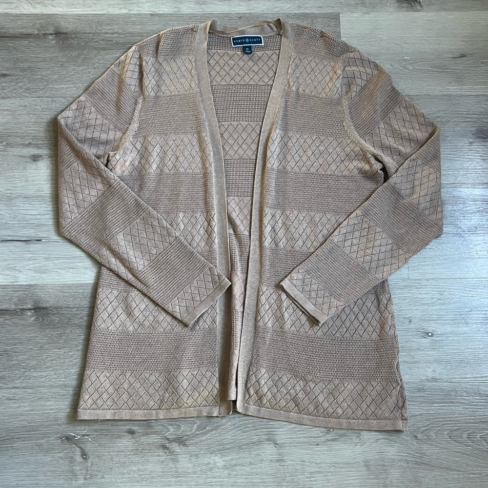 Karen Scott Taupe Textured Cardigan